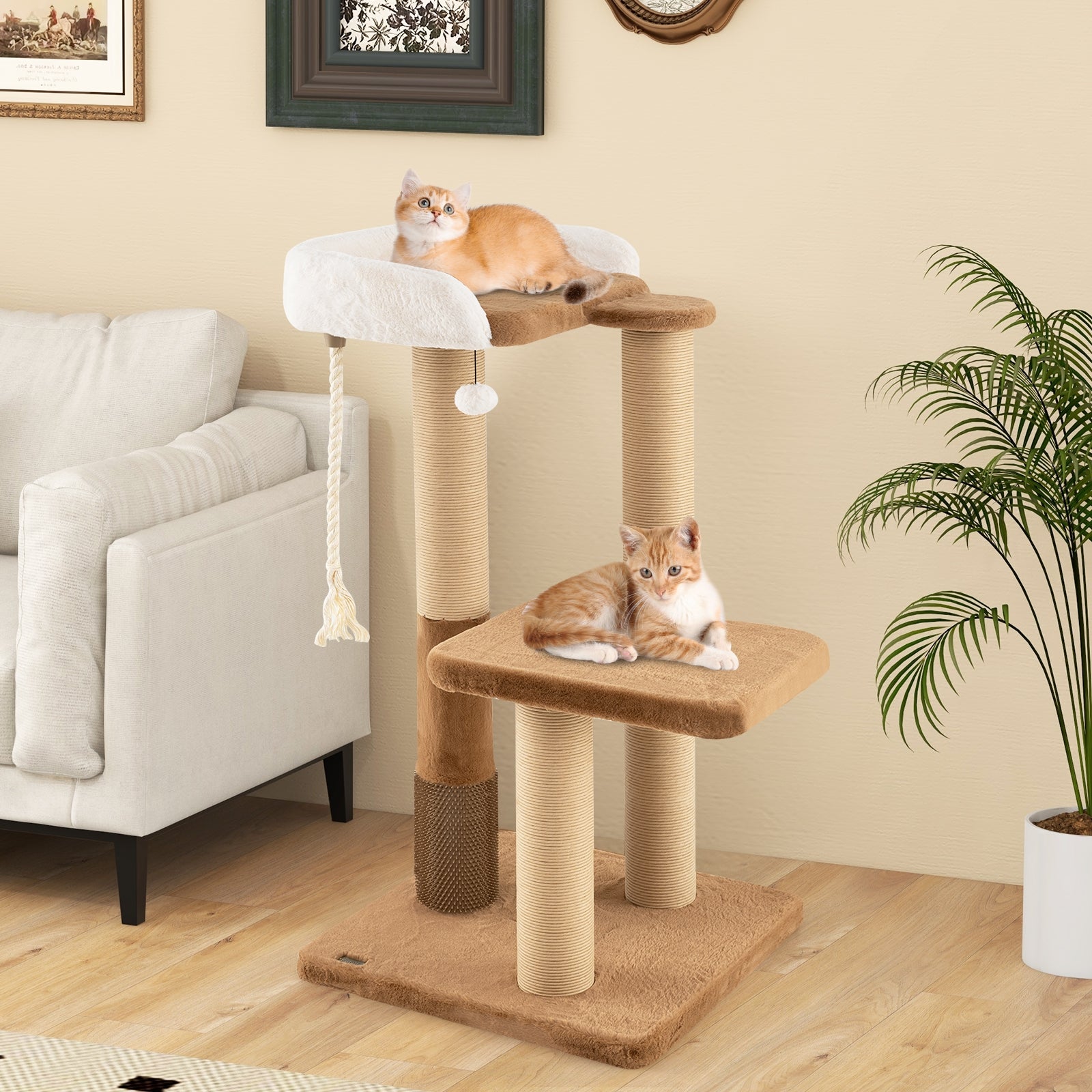 44 Inches Modern Cat Tree for Indoor Cats with Plush Padded Perch and Dangling Ball, Coffee Cat Trees Condos & Scratchers at Gallery Canada