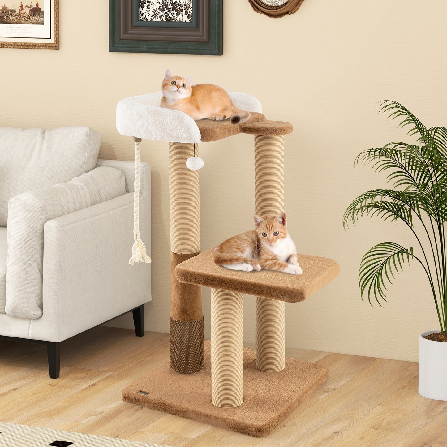 44 Inches Modern Cat Tree for Indoor Cats with Plush Padded Perch and Dangling Ball, Coffee Cat Trees Condos & Scratchers at Gallery Canada