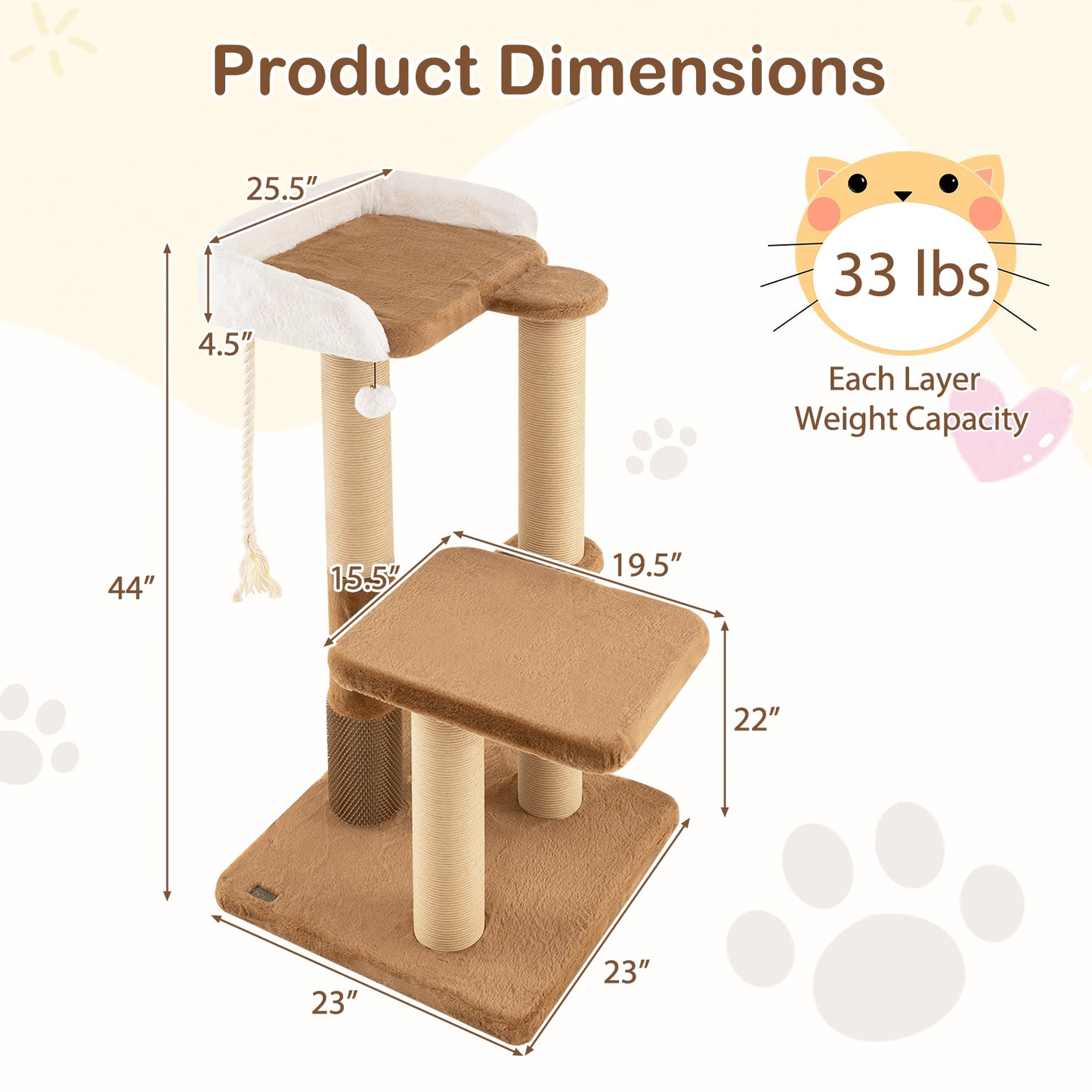 44 Inches Modern Cat Tree for Indoor Cats with Plush Padded Perch and Dangling Ball, Coffee Cat Trees Condos & Scratchers at Gallery Canada