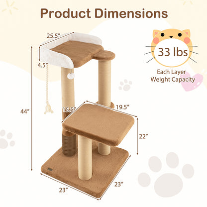 44 Inches Modern Cat Tree for Indoor Cats with Plush Padded Perch and Dangling Ball, Coffee Cat Trees Condos & Scratchers at Gallery Canada