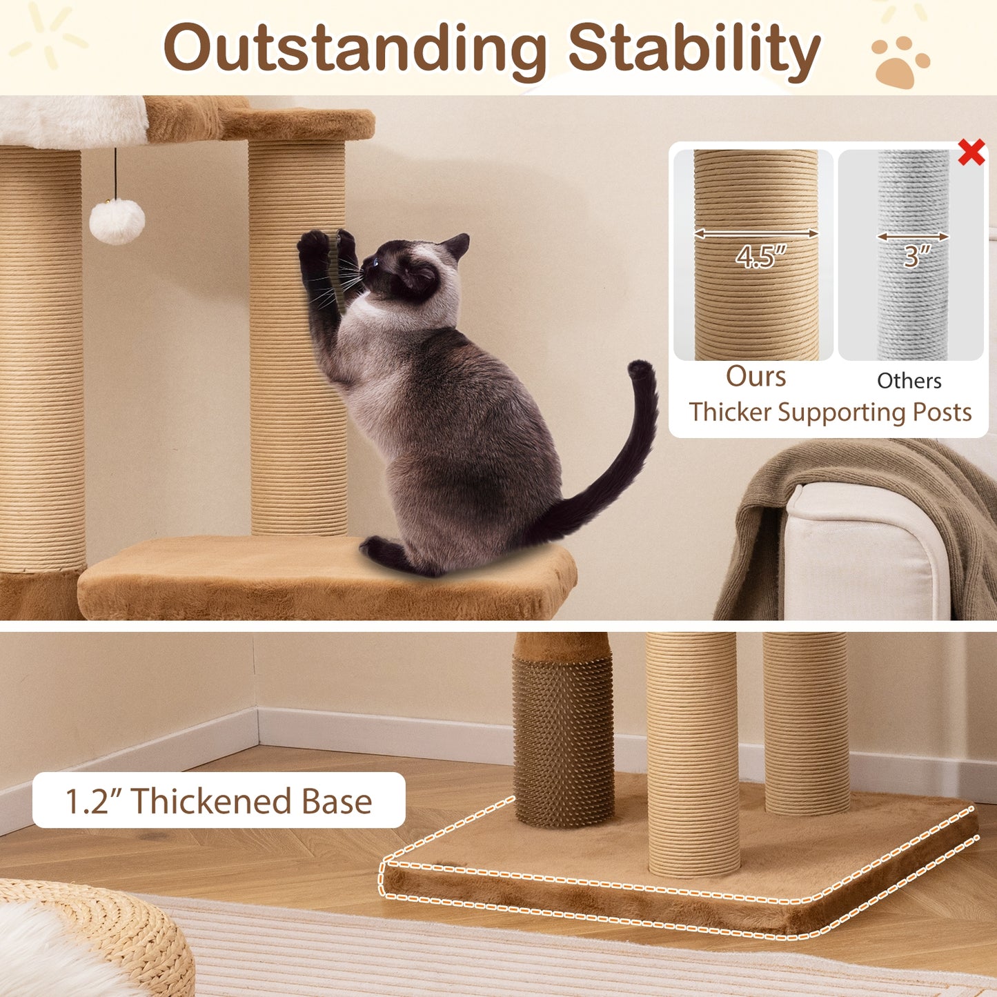 44 Inches Modern Cat Tree for Indoor Cats with Plush Padded Perch and Dangling Ball, Coffee Cat Trees Condos & Scratchers at Gallery Canada