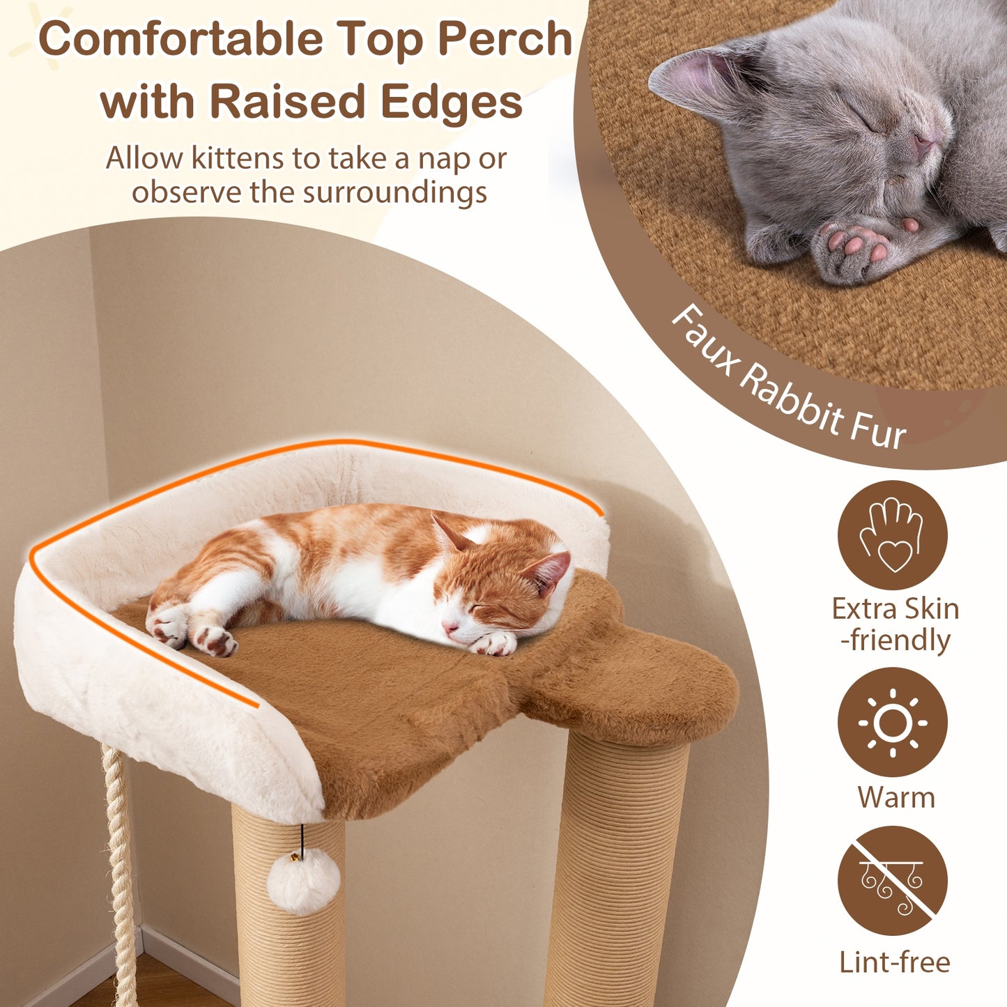 44 Inches Modern Cat Tree for Indoor Cats with Plush Padded Perch and Dangling Ball, Coffee Cat Trees Condos & Scratchers at Gallery Canada