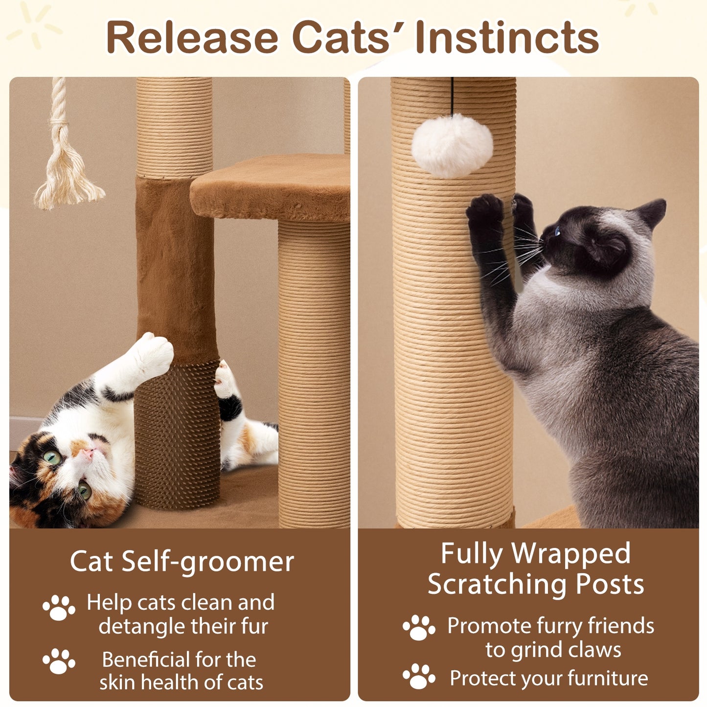 44 Inches Modern Cat Tree for Indoor Cats with Plush Padded Perch and Dangling Ball, Coffee Cat Trees Condos & Scratchers at Gallery Canada