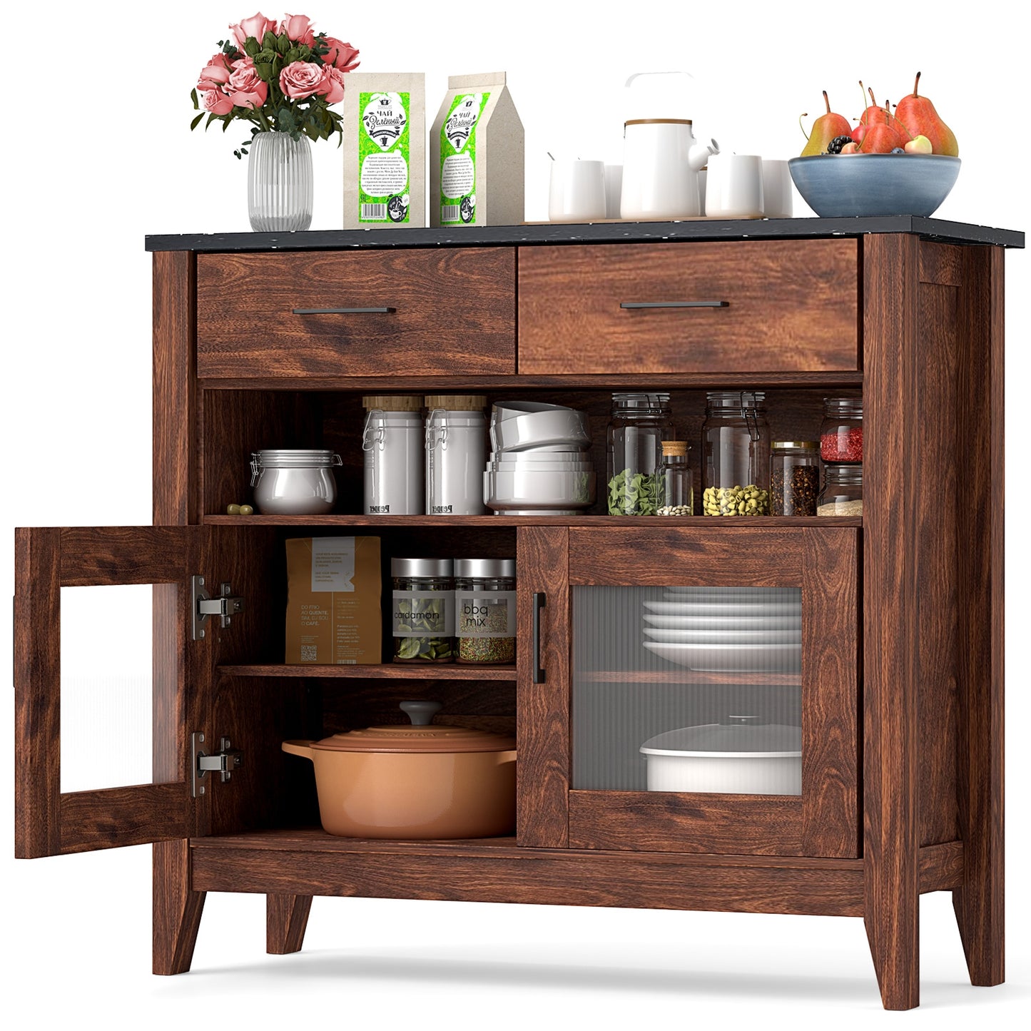 Coffee Bar Cabinet with 2 Drawers and 1 Open Compartment, Brown Kitchen Islands & Carts at Gallery Canada