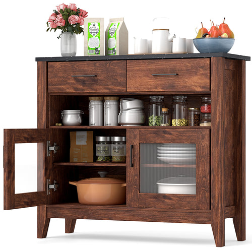 Coffee Bar Cabinet with 2 Drawers and 1 Open Compartment, Brown