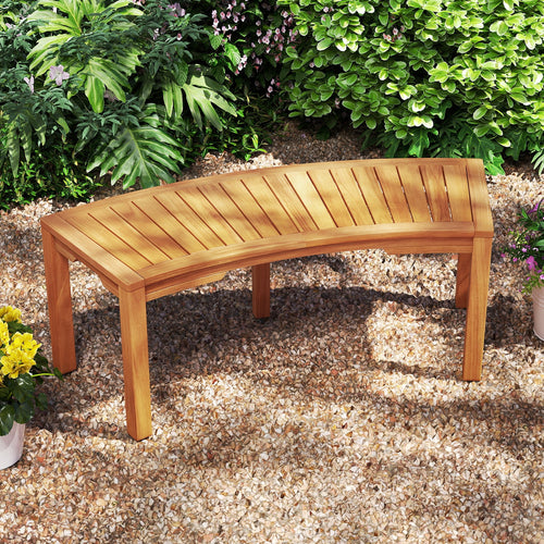 Set of 1 Outdoor Bench Acacia Wood Curved Garden Bench 2-Person, Natural