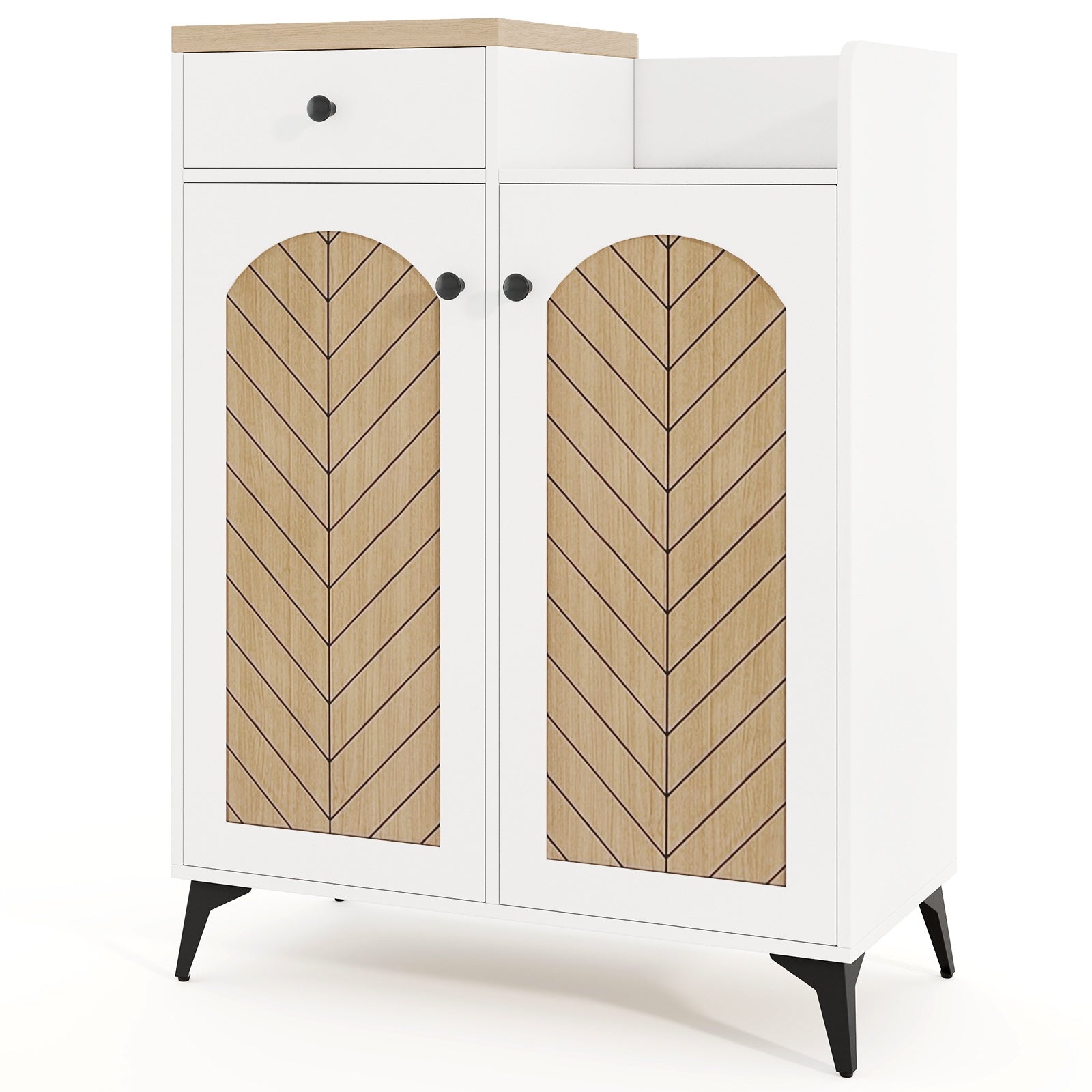 2-Door Shoe Rack Organizer with Drawer and 6 Removable Shelves, White Shoe Racks & Storage Benches at Gallery Canada