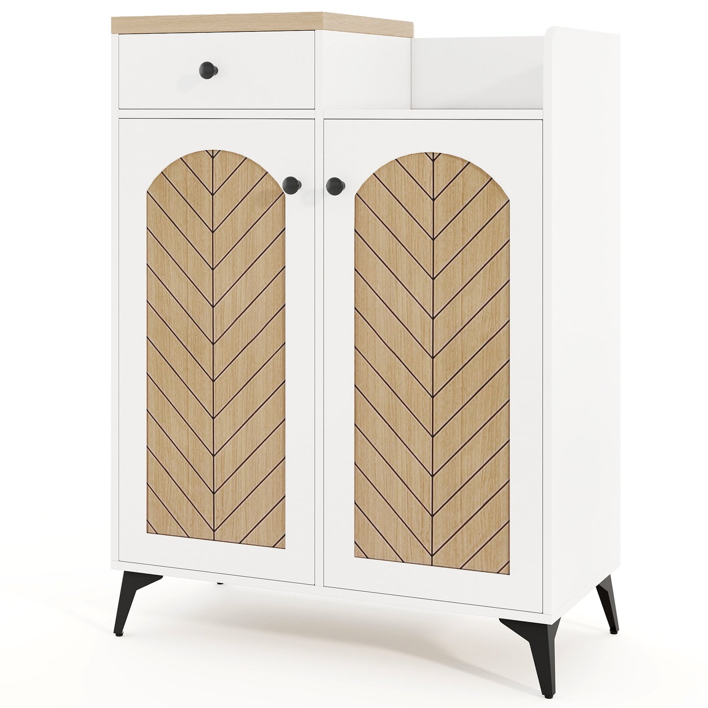 2-Door Shoe Rack Organizer with Drawer and 6 Removable Shelves, White Shoe Racks & Storage Benches at Gallery Canada