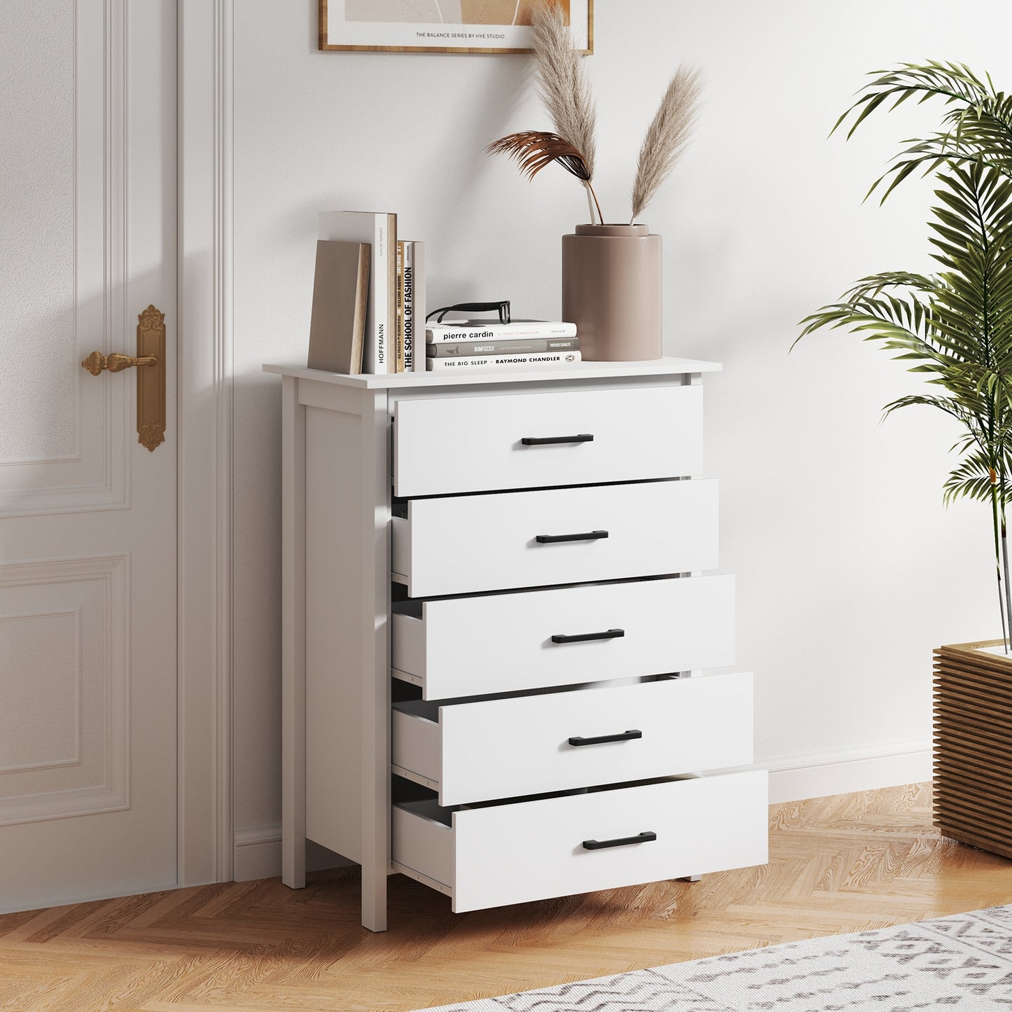 Modern 5-Drawer Multipurpose Chest Dresser with Metal Handles, White Dressers & Chests at Gallery Canada
