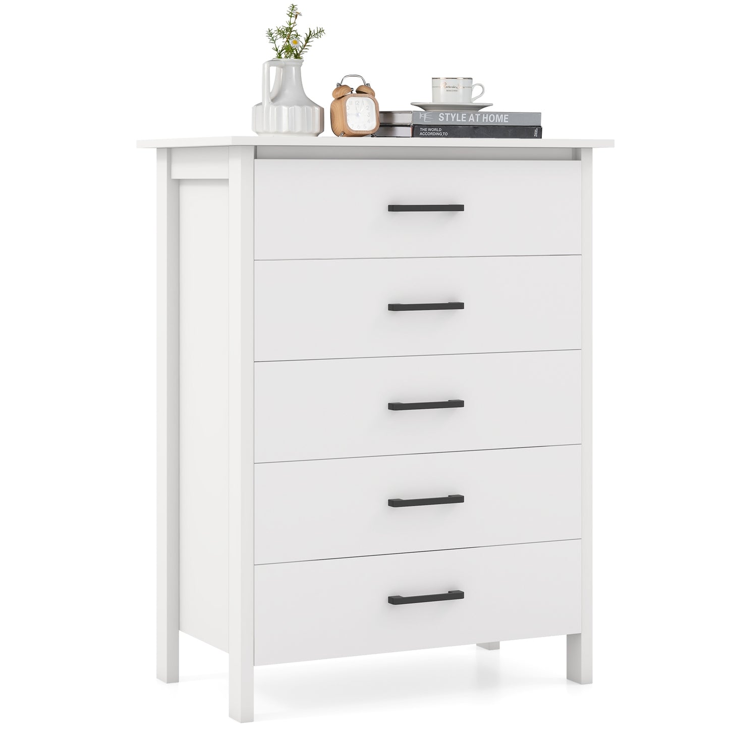 Modern 5-Drawer Multipurpose Chest Dresser with Metal Handles, White Dressers & Chests at Gallery Canada