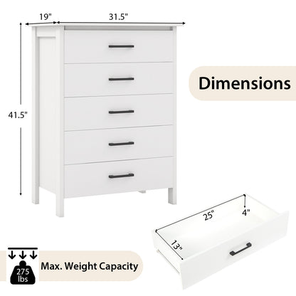 Modern 5-Drawer Multipurpose Chest Dresser with Metal Handles, White Dressers & Chests at Gallery Canada