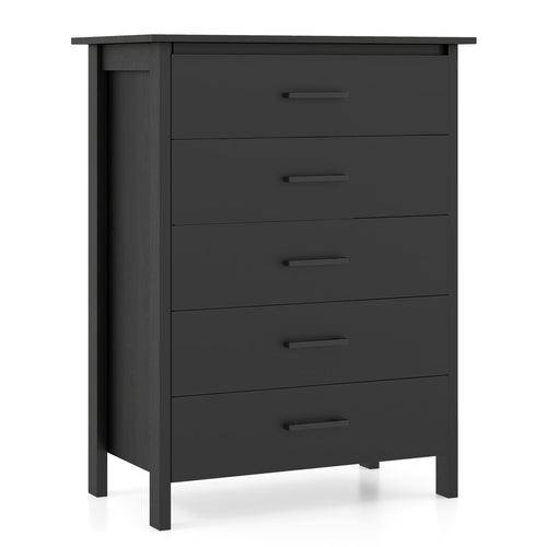 Modern 5-Drawer Multipurpose Chest Dresser with Metal Handles, Black