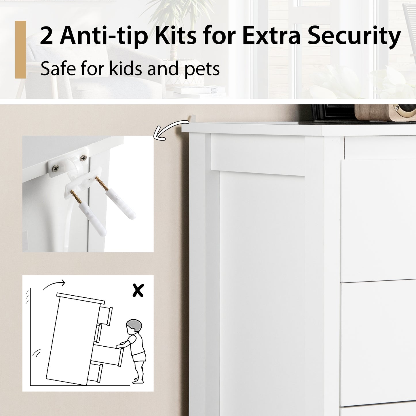 Modern 5-Drawer Multipurpose Chest Dresser with Metal Handles, White Dressers & Chests at Gallery Canada