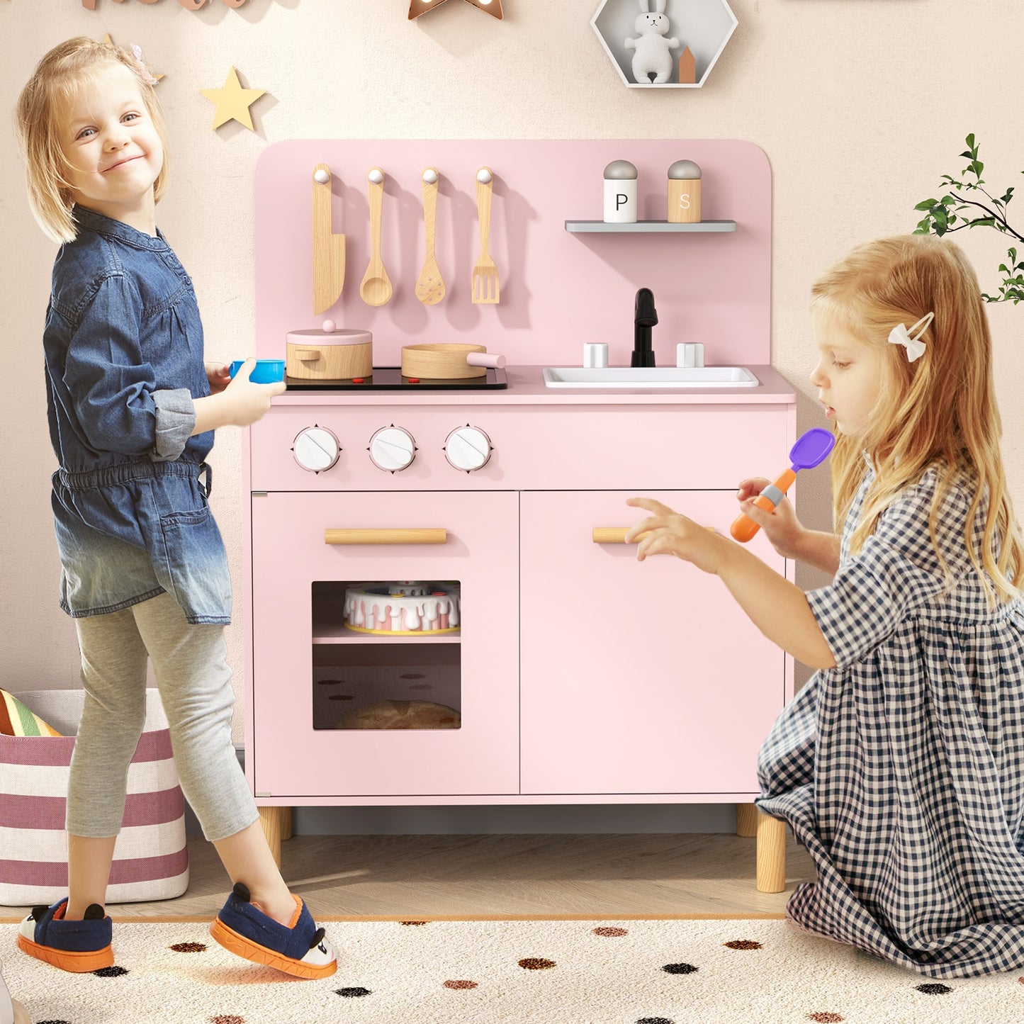 Kids Kitchen Playset With Cooking Accessories, Pink Play Kitchen Sets at Gallery Canada