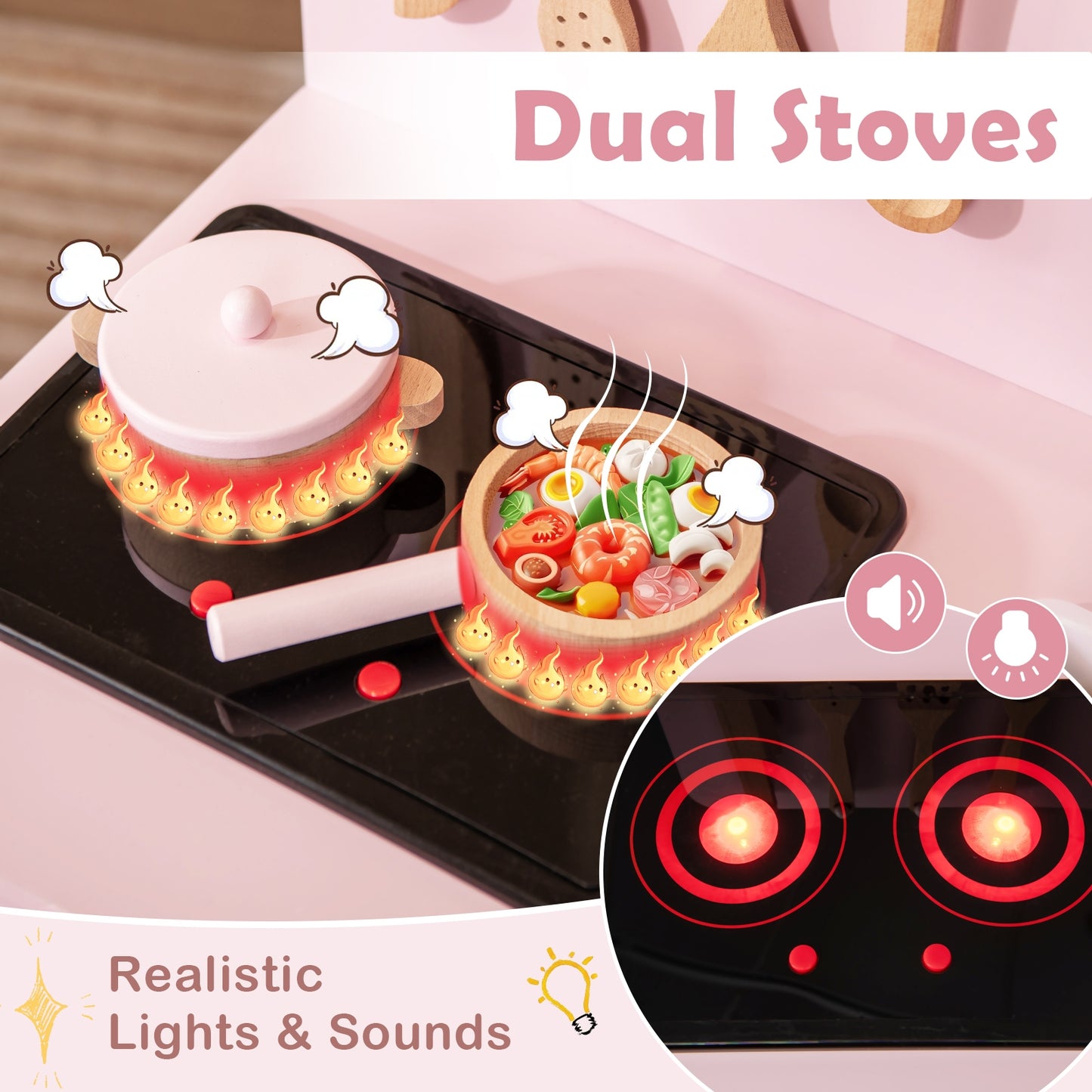 Kids Kitchen Playset With Cooking Accessories, Pink Play Kitchen Sets at Gallery Canada