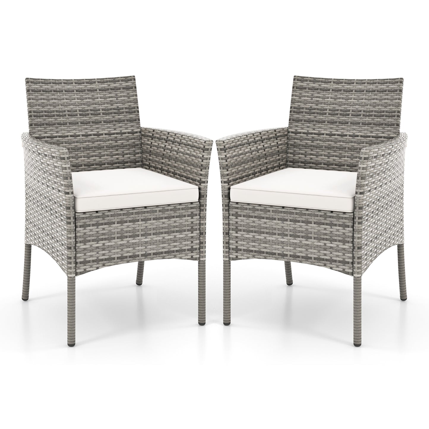 2 Pieces Outdoor PE Rattan Armchairs with Cozy Seat Cushions, White Patio Dining Chairs White at Gallery Canada