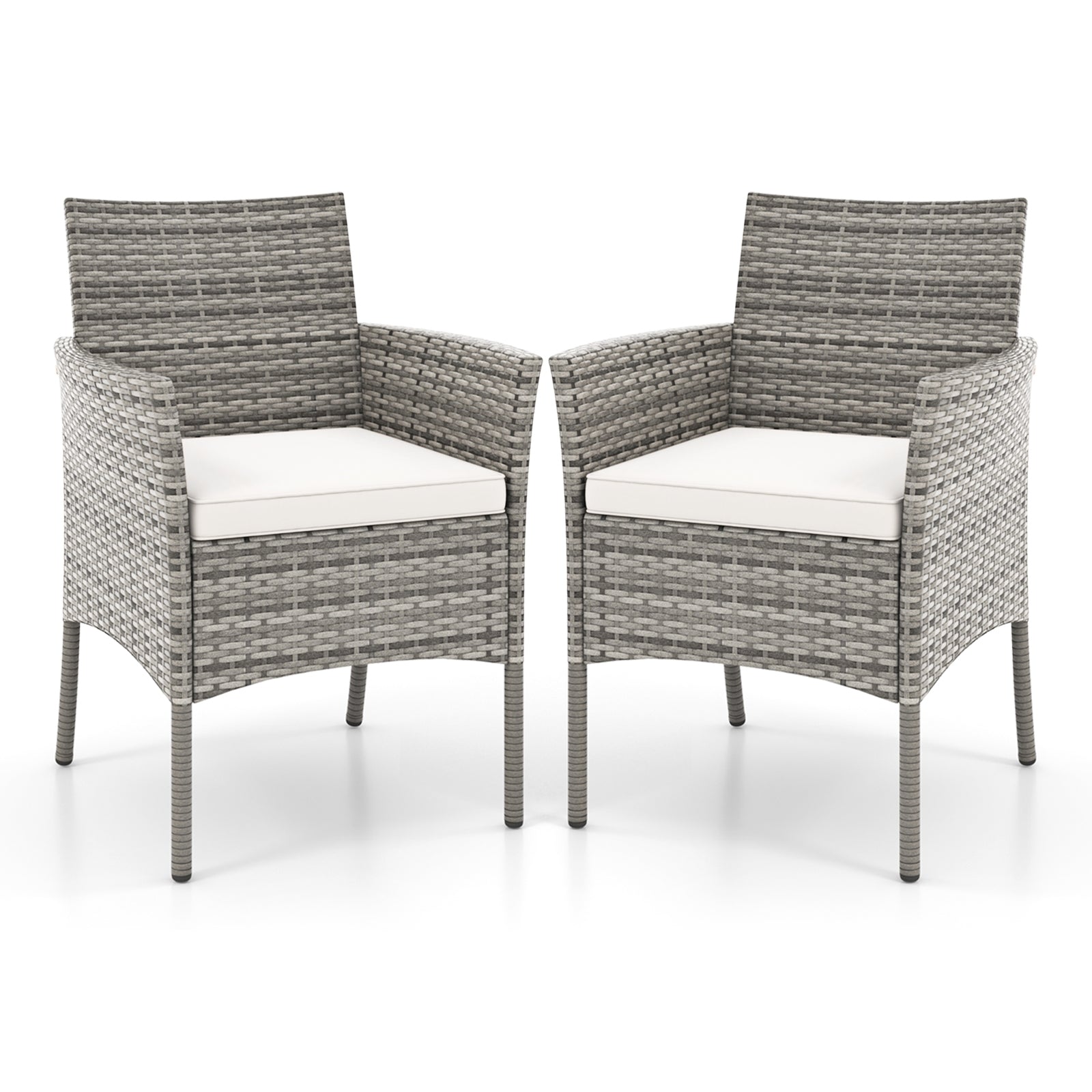 2 Pieces Outdoor PE Rattan Armchairs with Cozy Seat Cushions, White Patio Dining Chairs White at Gallery Canada