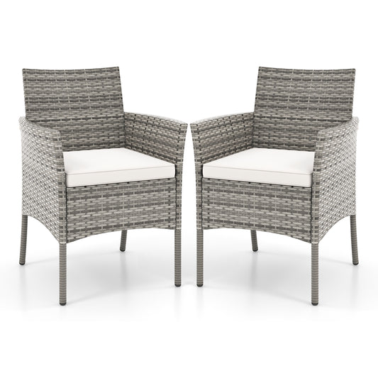 2 Pieces Outdoor PE Rattan Armchairs with Cozy Seat Cushions, White Patio Dining Chairs White at Gallery Canada