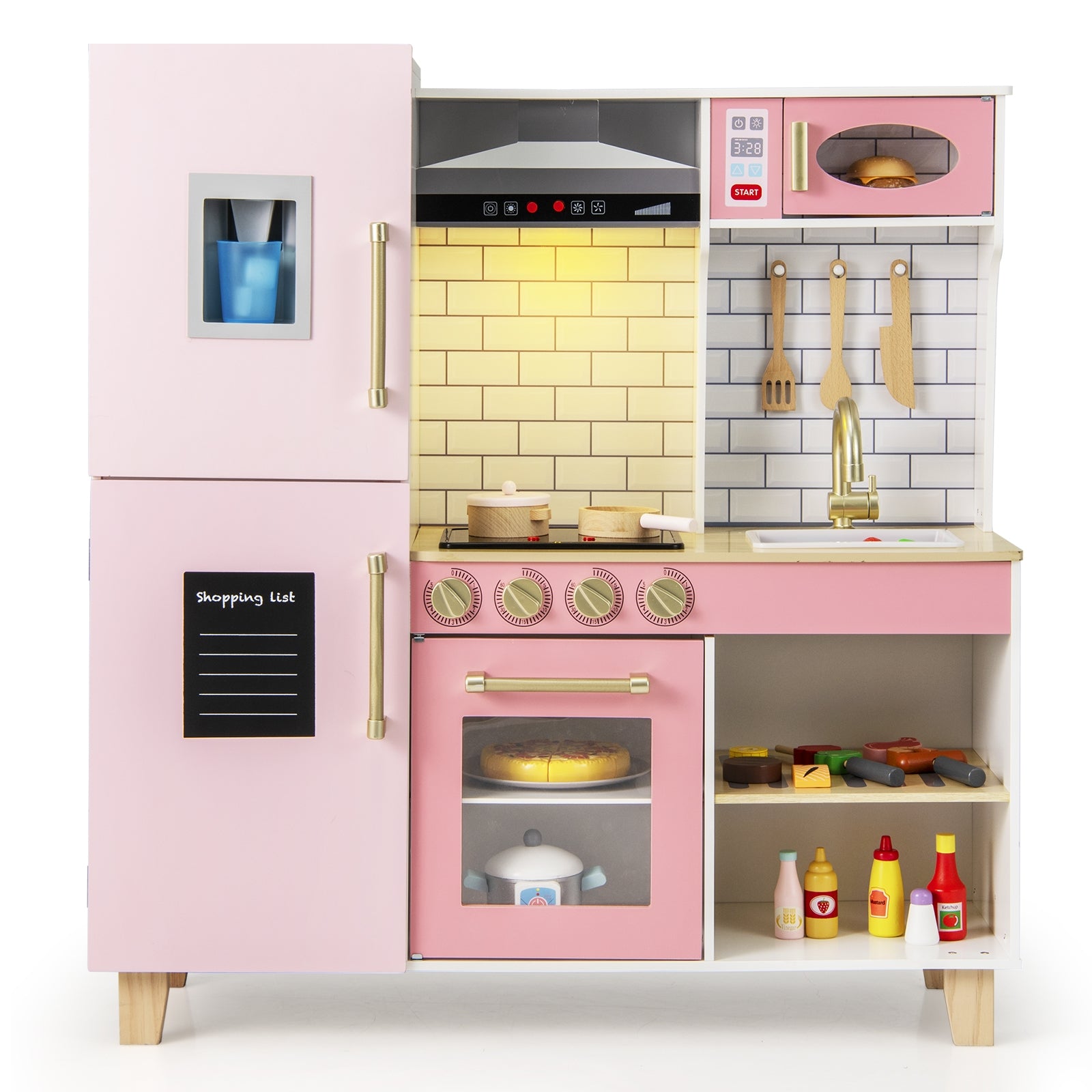 Wooden Pretend Play Kitchen With Ice Maker, Pink Play Kitchen Sets at Gallery Canada