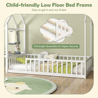 Twin House Floor Bed Montessori Bed Frame with Storage Shelf, White Toddler Beds at Gallery Canada