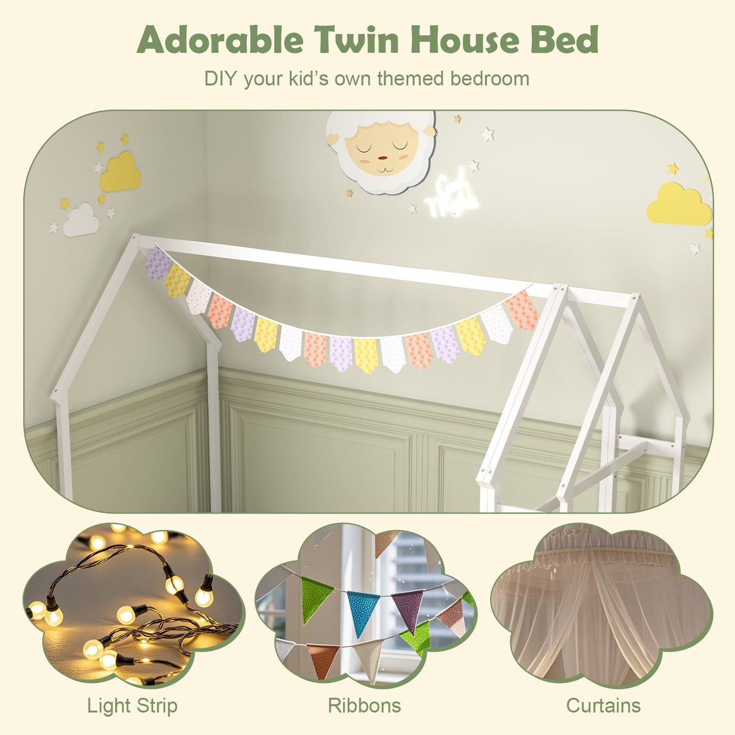 Twin House Floor Bed Montessori Bed Frame with Storage Shelf, White Toddler Beds at Gallery Canada