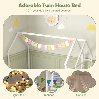 Twin House Floor Bed Montessori Bed Frame with Storage Shelf, White Toddler Beds at Gallery Canada