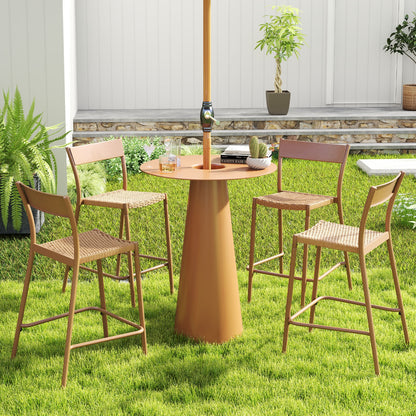 Patio Barstools Set of 4 with Rattan Seat and Metal Backrest, Light Brown Patio Dining Chairs at Gallery Canada