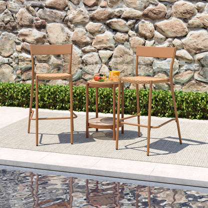 Patio Barstools Set of 4 with Rattan Seat and Metal Backrest, Light Brown Patio Dining Chairs at Gallery Canada
