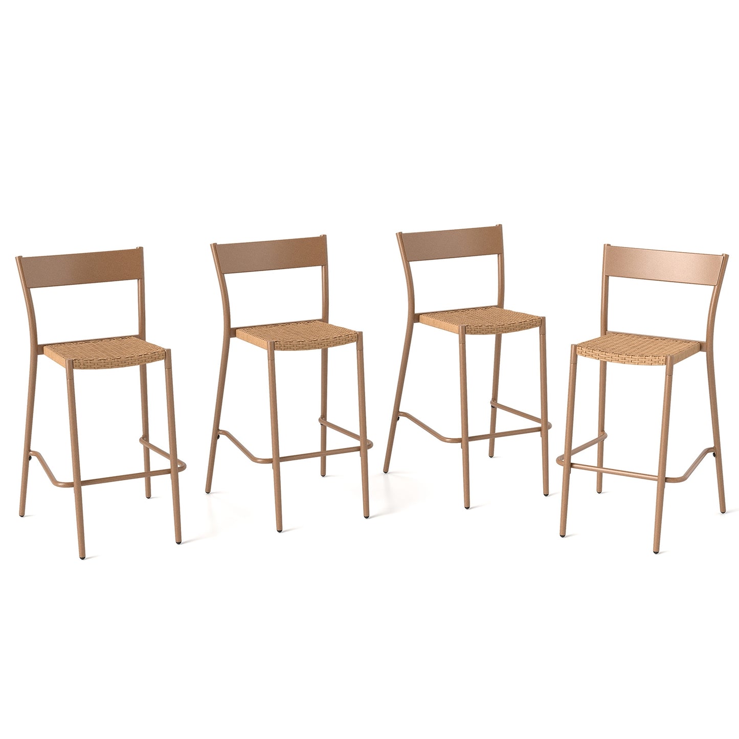 Patio Barstools Set of 4 with Rattan Seat and Metal Backrest, Light Brown Patio Dining Chairs at Gallery Canada
