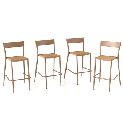 Patio Barstools Set of 4 with Rattan Seat and Metal Backrest, Light Brown Patio Dining Chairs at Gallery Canada