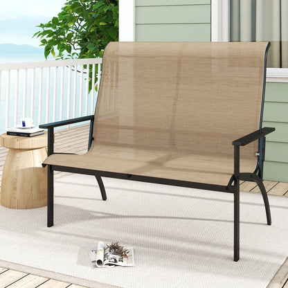 2-Person Patio Garden Bench with High Back and Armrests, Coffee Outdoor Benches at Gallery Canada