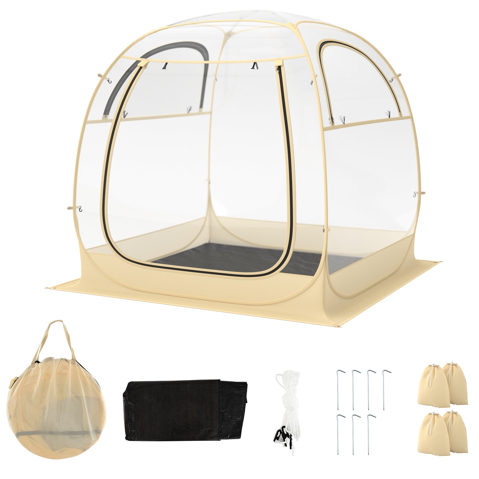 Instant Pop up Sports Tent with Carrying Bag and Floor Mat for 1-2/5-6 People-M, Beige Tents at Gallery Canada