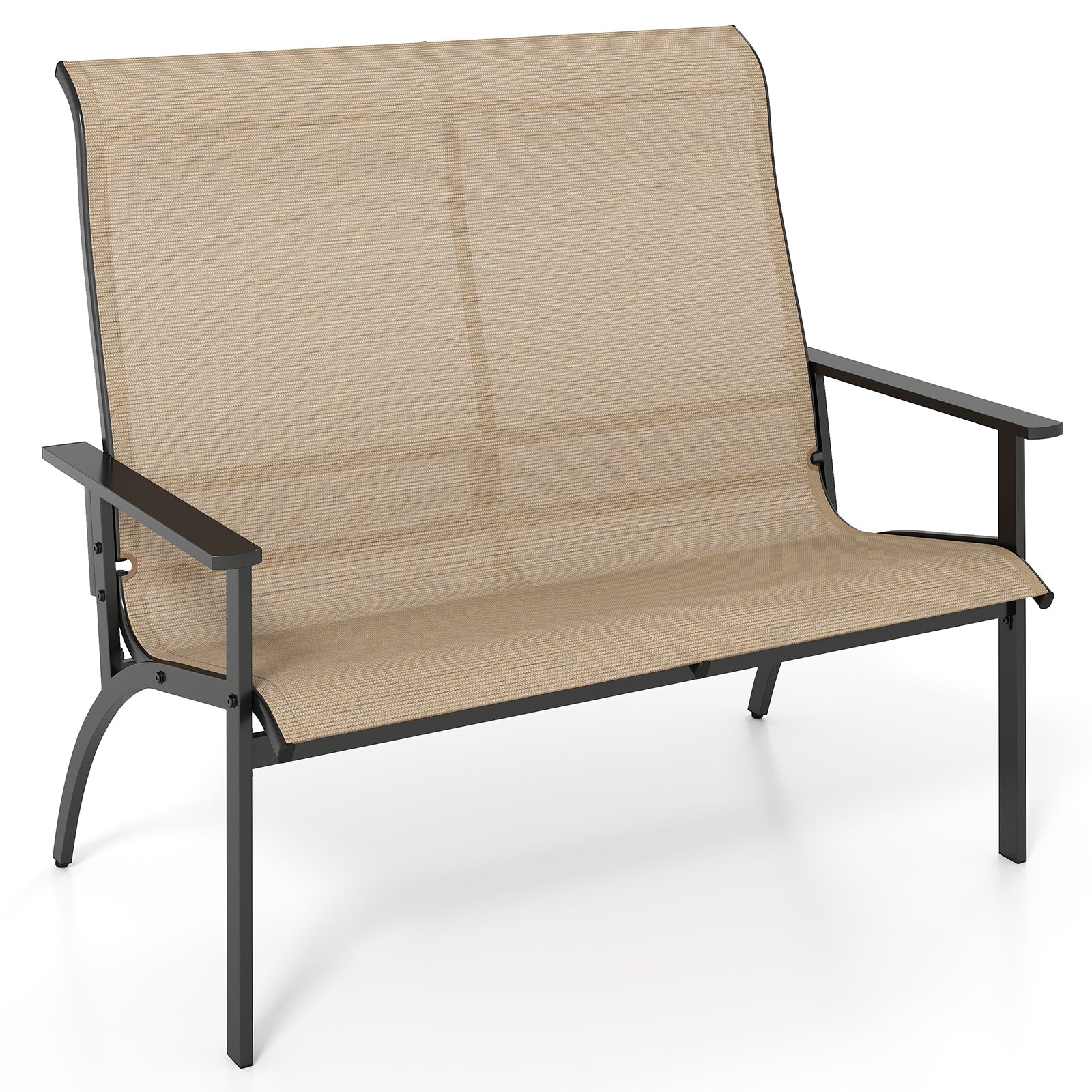 2-Person Patio Garden Bench with High Back and Armrests, Coffee Outdoor Benches Coffee at Gallery Canada
