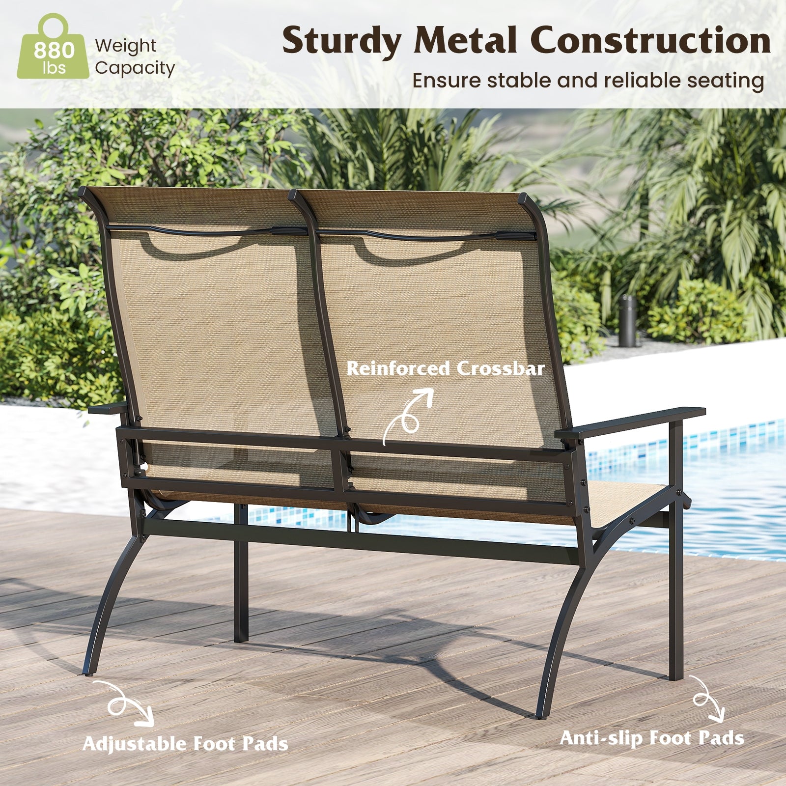 2-Person Patio Garden Bench with High Back and Armrests, Coffee Outdoor Benches at Gallery Canada