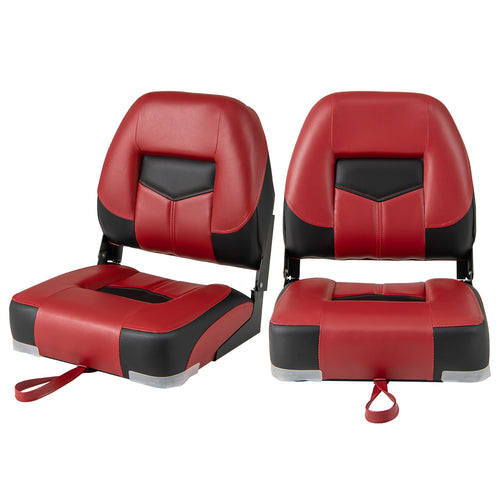 Set of 2 Folding Low Back Fishing Boat Seats with Stainless Steel Screws, Red