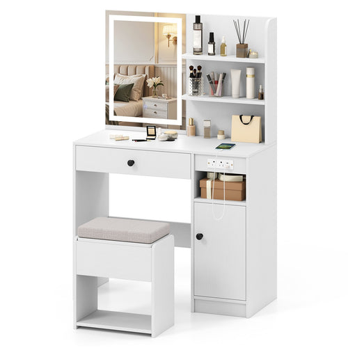 Vanity Desk with Mirror and Lights, White