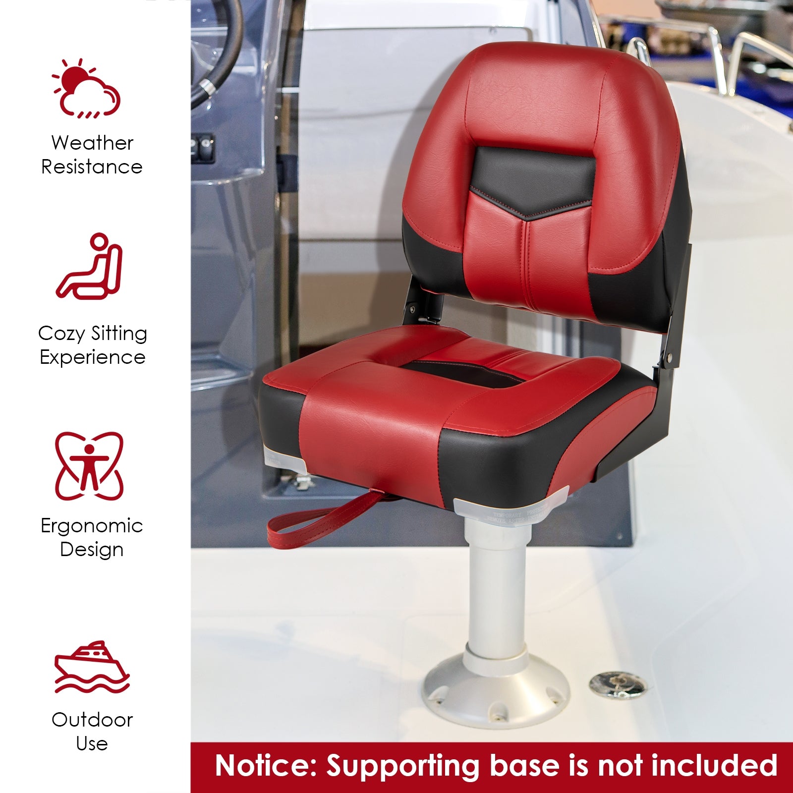 Set of 2 Folding Low Back Fishing Boat Seats with Stainless Steel Screws, Red Swimming at Gallery Canada