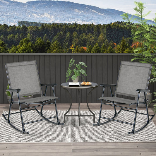Folding Rocking Chair with Breathable Seat Fabric Set of 2, Gray Patio Rocking Chairs & Gliders Gray at Gallery Canada