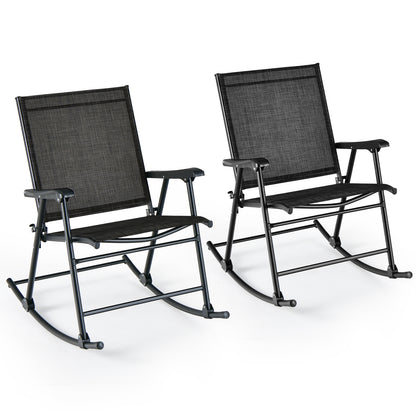 Folding Rocking Chair with Breathable Seat Fabric Set of 2, Black Patio Rocking Chairs & Gliders at Gallery Canada
