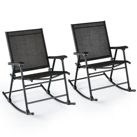 Folding Rocking Chair Set Of 2, Breathable Fabric, Black