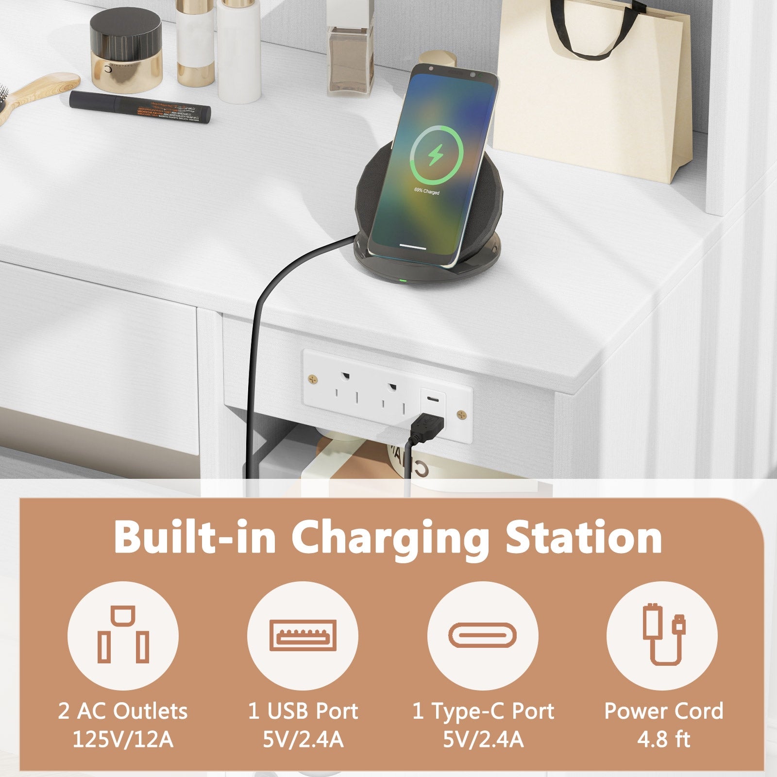 Vanity Desk with Mirror and Lights, White Makeup Vanities at Gallery Canada