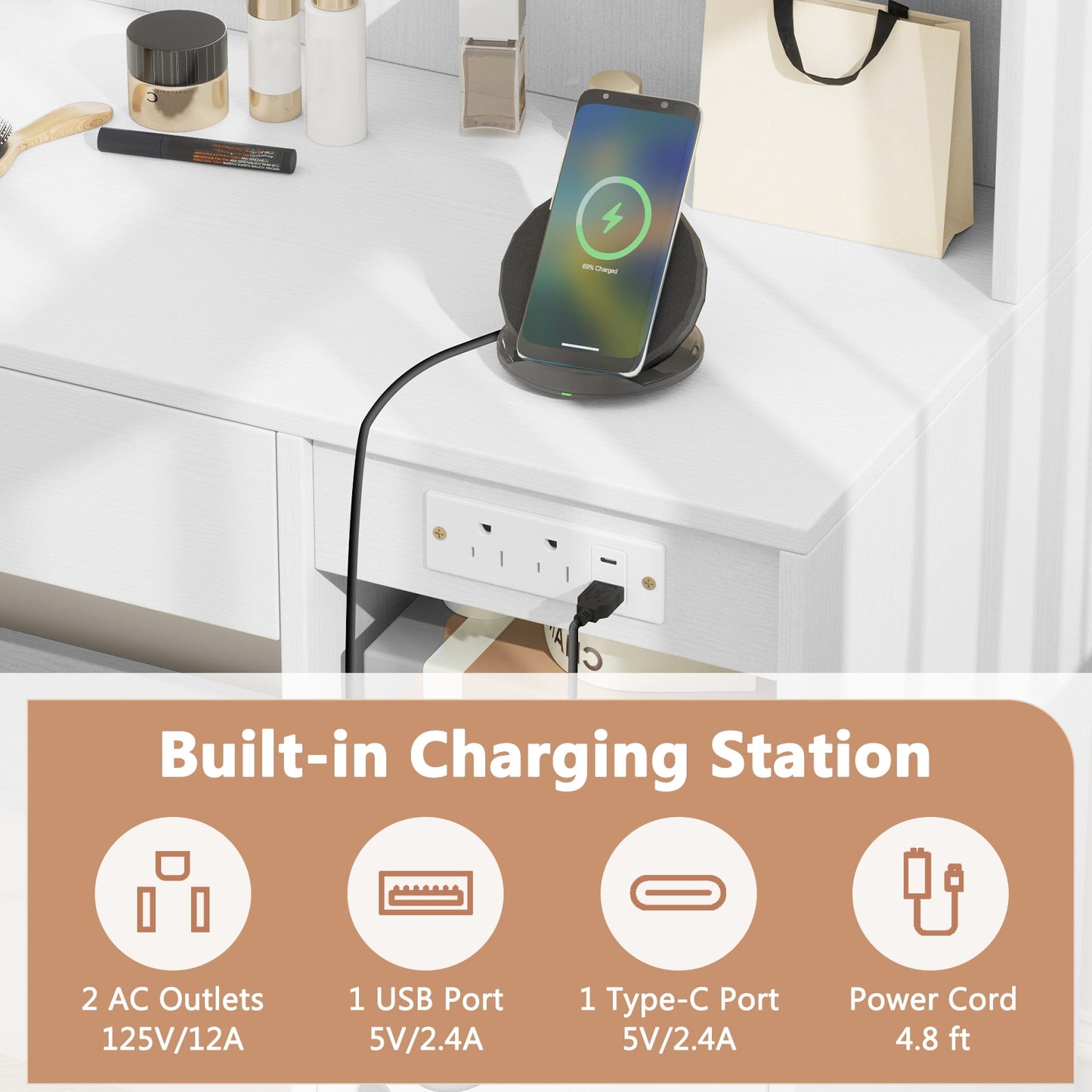 Vanity Desk with Mirror and Lights, White Makeup Vanities at Gallery Canada