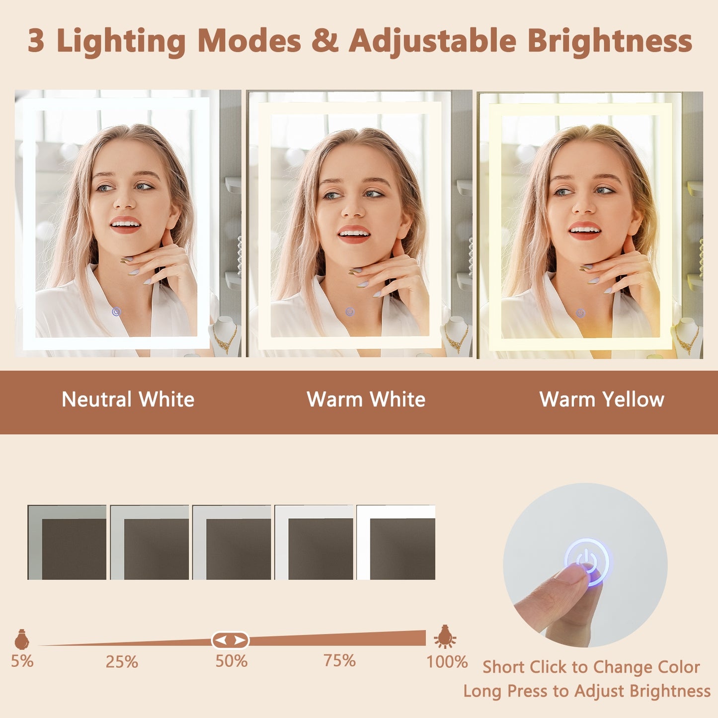 Vanity Desk with Mirror and Lights, White Makeup Vanities at Gallery Canada