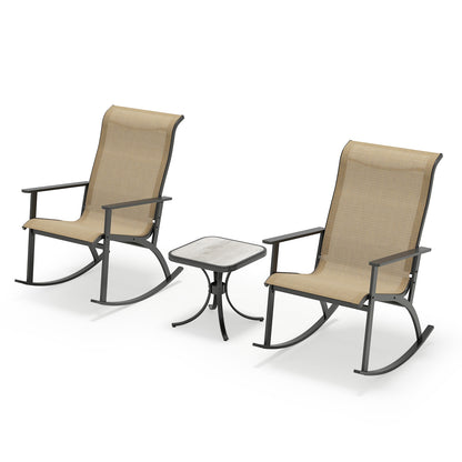 Heavy-Duty Rocking Bistro Chairs and Table Set with High Backrest and Wood-Plastic Tabletop, Brown Patio Conversation Sets at Gallery Canada