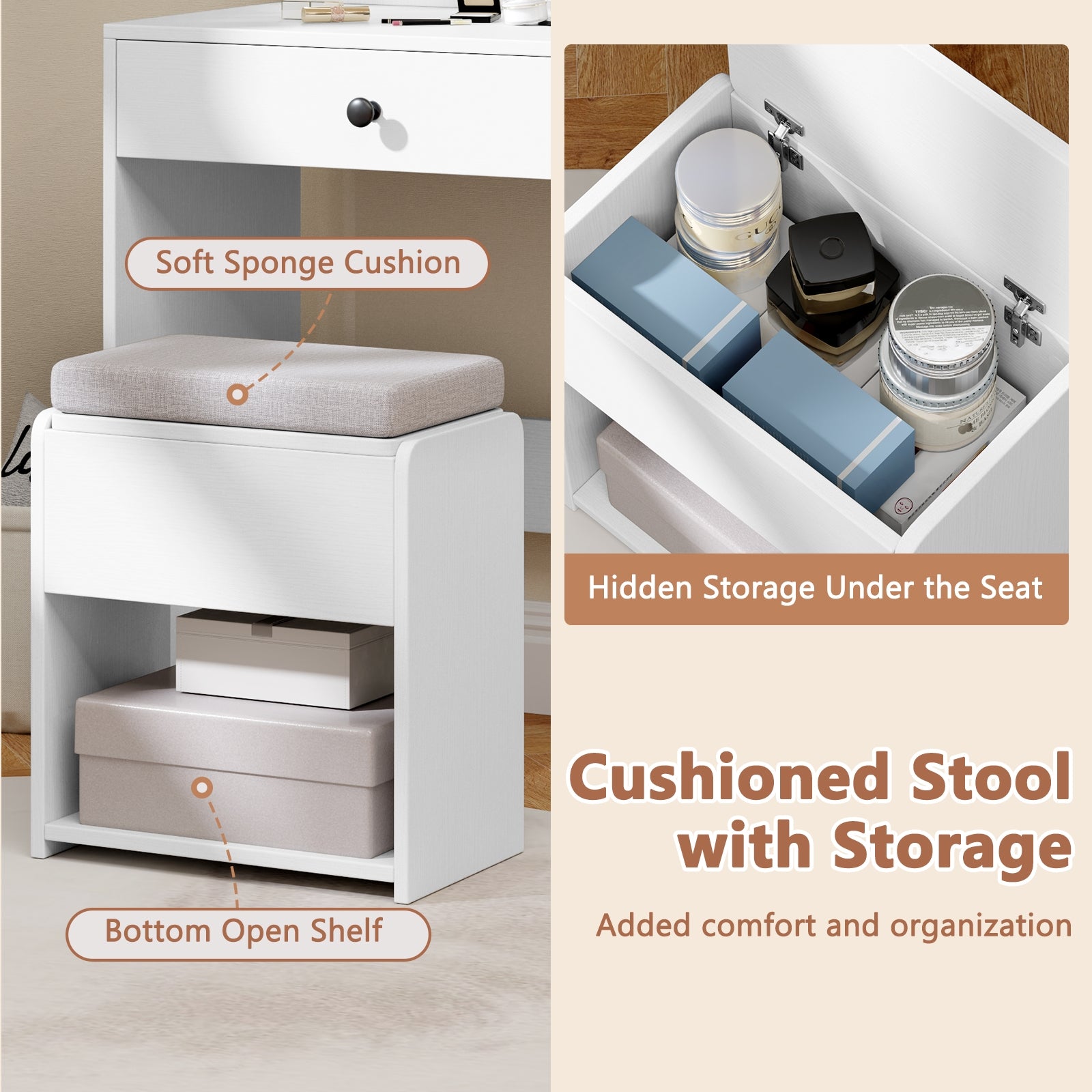 Vanity Desk with Mirror and Lights, White Makeup Vanities at Gallery Canada