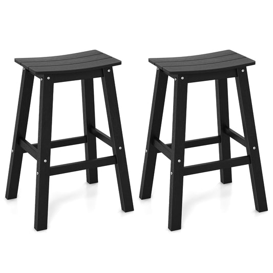 29 Inch HDPE Patio Bar Stool Set Of 2, Armless Saddle Stools, Black Bar Stools Black at Gallery Canada