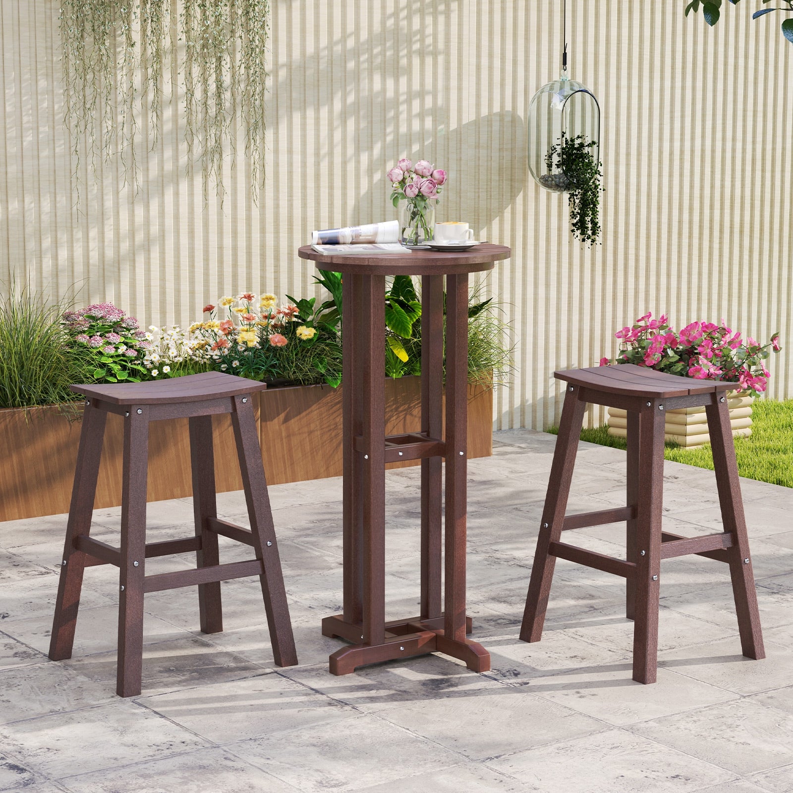 29 Inch HDPE Patio Bar Stool Set of 2 Armless Saddle Stools, Brown Bar Stools at Gallery Canada