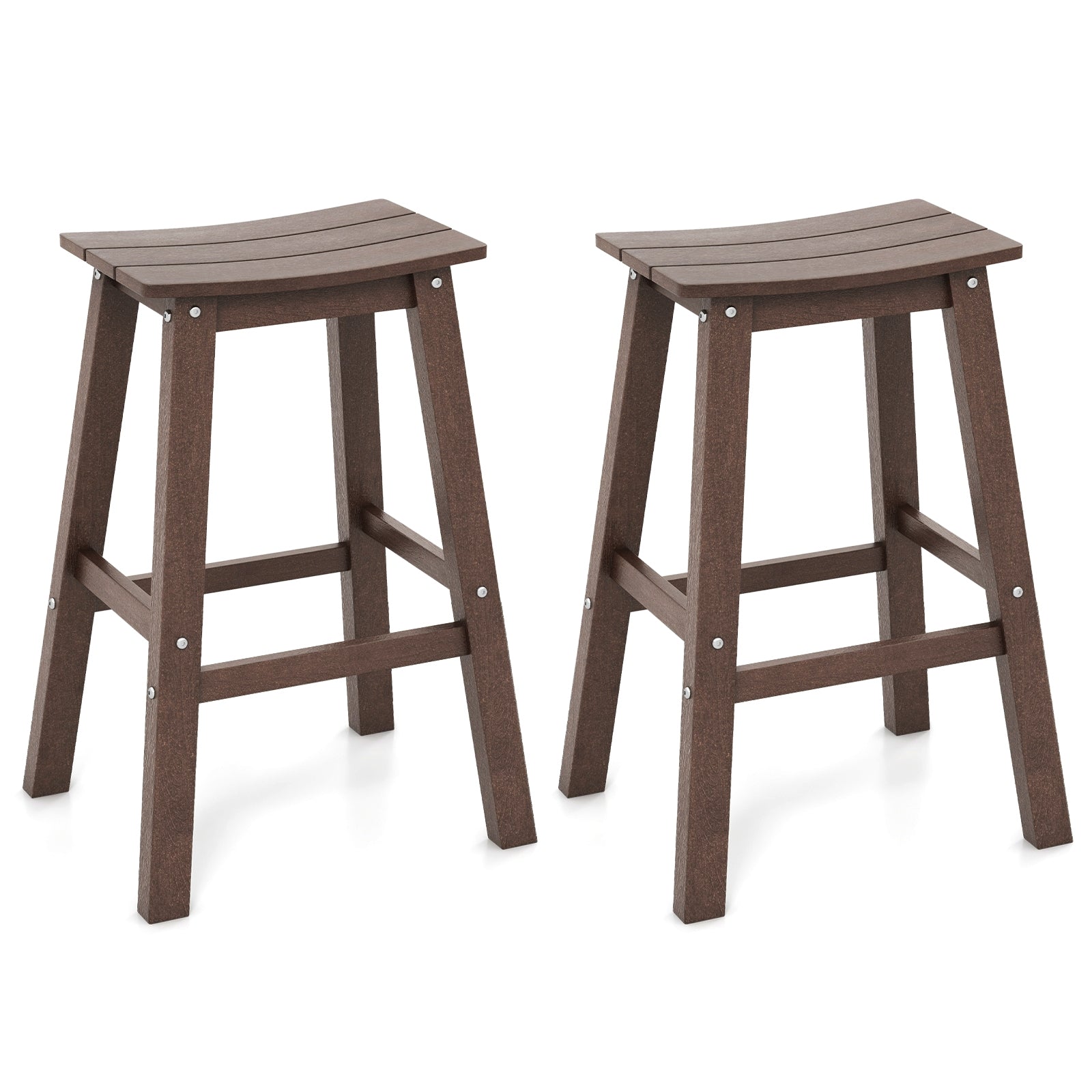 29 Inch HDPE Patio Bar Stool Set, Armless Saddle Stools, Brown Bar Stools Brown at Gallery Canada