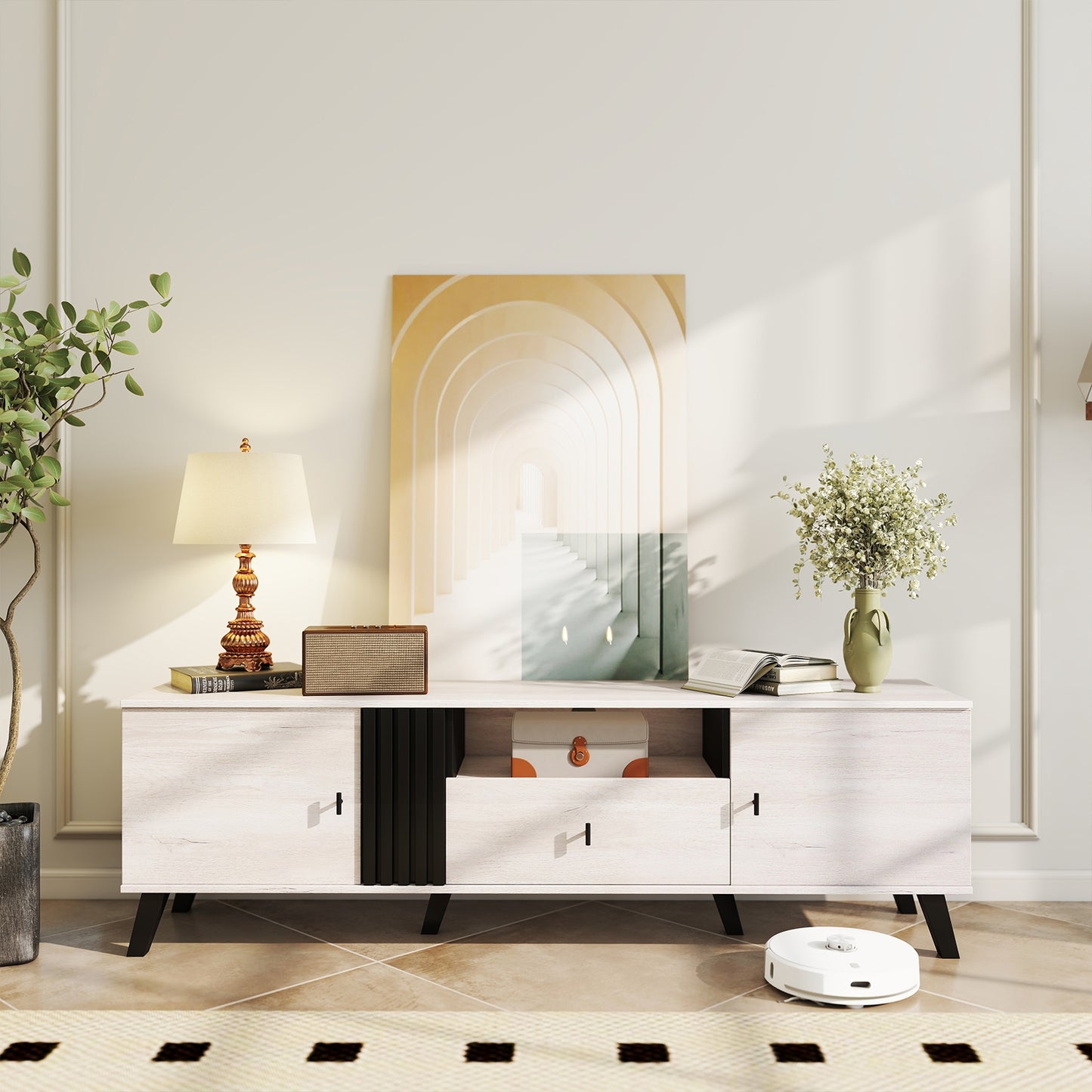 Mid Century Modern TV Stand Entertainment Center for 80" TVs, Oak Entertainment Centers & TV Stands at Gallery Canada