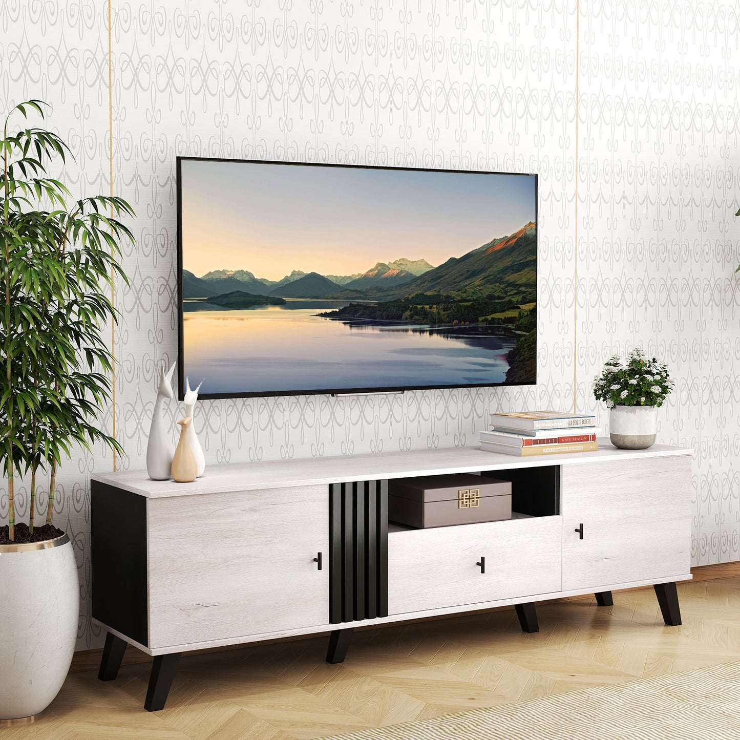 Mid Century Modern TV Stand Entertainment Center for 80" TVs, Oak Entertainment Centers & TV Stands at Gallery Canada